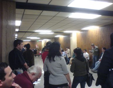 Photo of various people waiting for Jury Selection